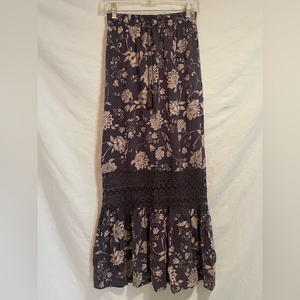 Charlotte Russe Plum Maxi Skirt with Cream Floral Print